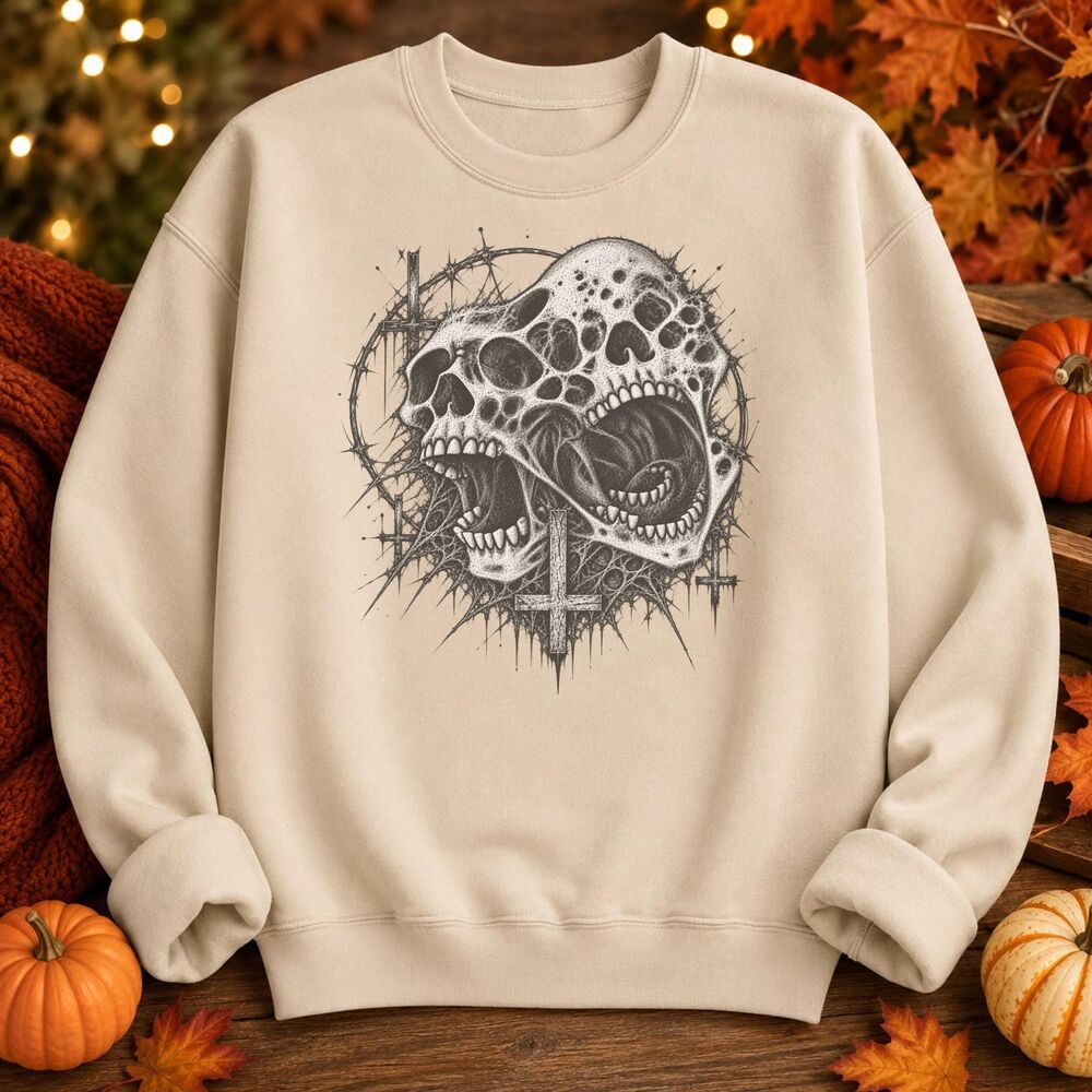 Screaming Gothic Skull Hoodie, Vintage 90s Horror Sweatshirt,Y2 Skull Pullover